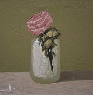 ROSA ROSE ÖLGEMÄLDE VIVEK MANDALIA IMPRESSIONISMUS SAMMLERSTÜCK 12X12 SIGNIERT