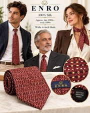 Vintage ENRO 100% Silk Tie Burgundy Geometric Wide 4” Blade Made in USA