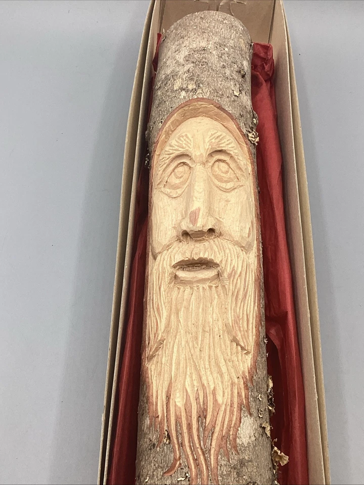 Escultura de arte popular esculpida à mão em madeira espírito velho rosto de árvore 14,25 polegadas - Imagem 2 de 4