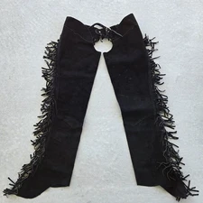 Western Suede Leather Fringed Zippered Black Chaps Size Medium