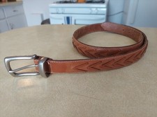 Vintage LANDS END Leather Belt Size 36 Brass Buckle