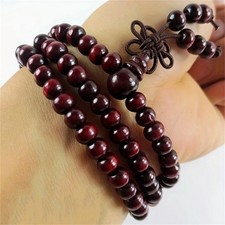 Smooth Wooden Beads Faux Leather Bracelet 6mm Brown 108 Prayer Bead Jewelry  