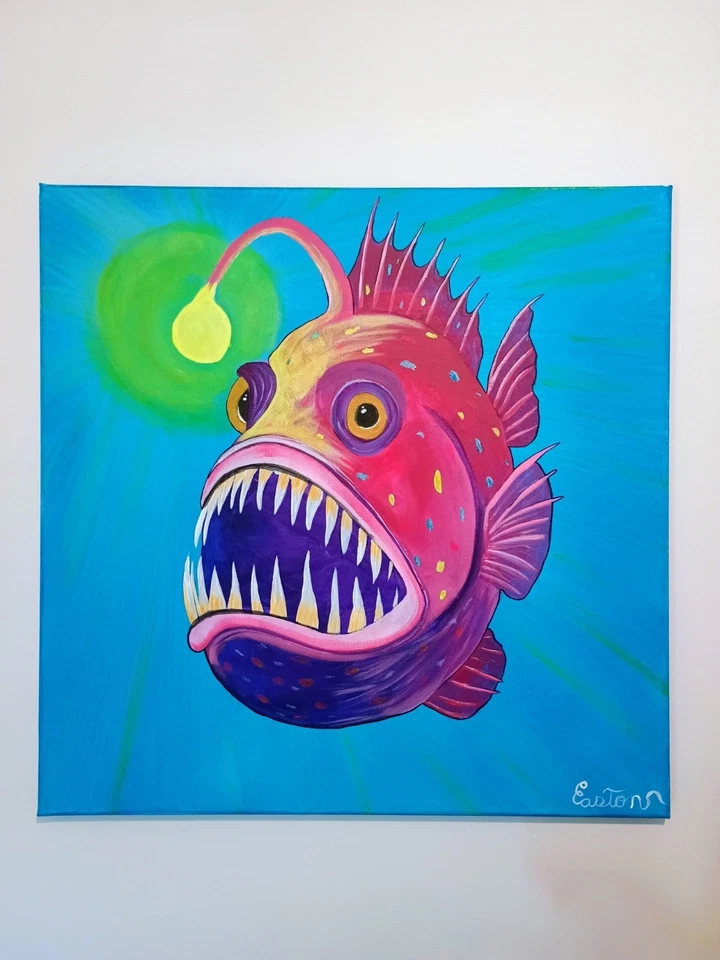 Colorful Deep Sea Fish Painting – Original 20x20 Acrylic Ocean Wall Art - Image 2 of 4