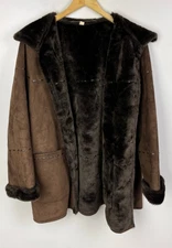 Faux SHEEPSKIN SHEARLING JACKET UK Size 16 Women`s Winter Coat Brown