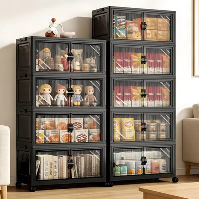 Foldable Storage Cabinet With Wheels Black NEW
