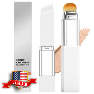 2-in-1 Color Changing Foundation Stick with Brush, Hydrating Concealer Base