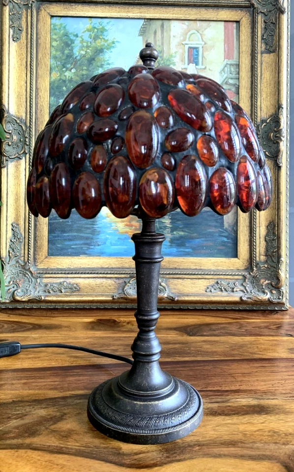 Bernstein Tischlampe Bernsteinlampe AURUM Edelstein Lampe Tiffany Art Kunst Deko - Bild 3 von 4