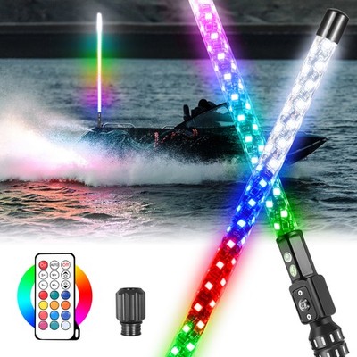 5ft 360° Lighted Spiral Nav RGB Whip Light For Boat Navigation Anchor Stern APP