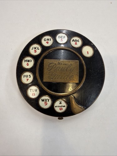 Vintage black Schiaparelli and Dali rotary telephone dial mirror powder compact 