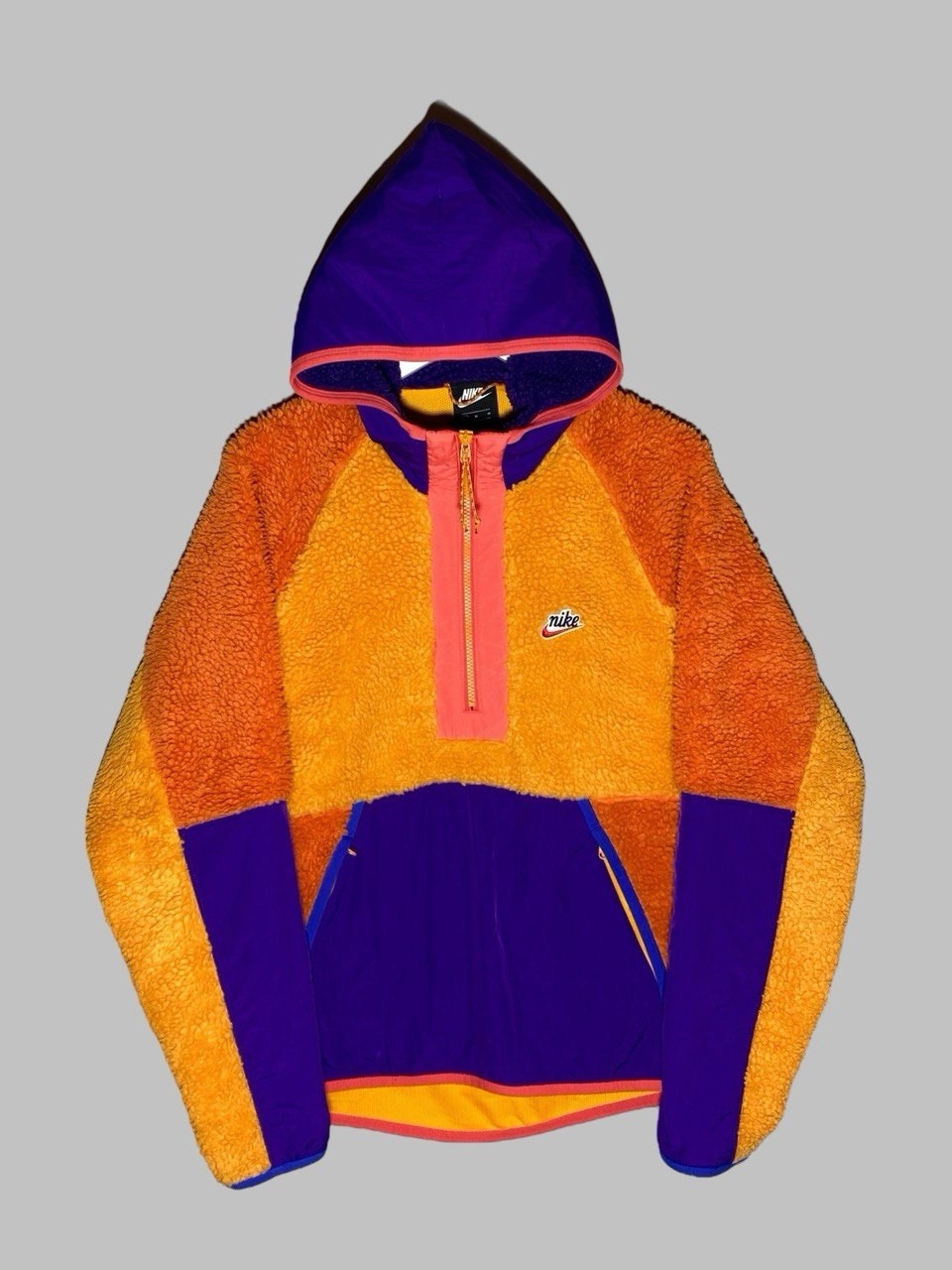 Nike Sherpa Fleece Hoodie Half Zip Acid Orange Purple Men’s Size Medium