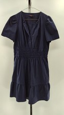 Quince 100% Organic Cotton Poplin Tiered Mini Dress Navy Basic Sleeved M