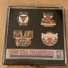 1996 NBA Champions Chicago Bulls Jordan Commemorative 4 Pin Set In SEALED Case