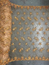 Andrea ANTIQUE GOLD 3D Floral Matte Corded Embroidery on Mesh Lace Fabric by th