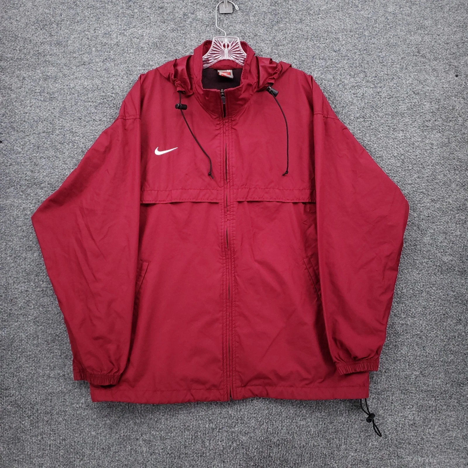 Nike Fit Storm Jacket Men M Medium Red Swoosh Full Zip Hooded Windbreaker Vented