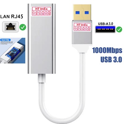 Silber USB 3.0 auf RJ45 Adapter Netzwerkadapter 1000Mbps Gigabit Ethernet LAN DE