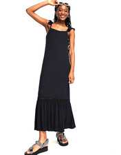Asos Design Boho Maxi Dress Size 14/XL Black Stretch Ruffle Beach Vacation