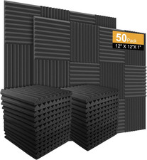 50 Pack Acoustic Panels 1" X 12" X 12" Soundproof Studio Foam Black Walls