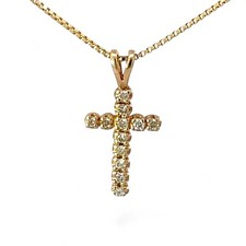 14k Yellow Gold 1/10ctw Diamond Cross Pendant with Box Chain 24in KS1025814