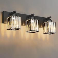 Black Crystal Bathroom Vanity Light, 3-Light Modern Bathroom Lighting Fixture...