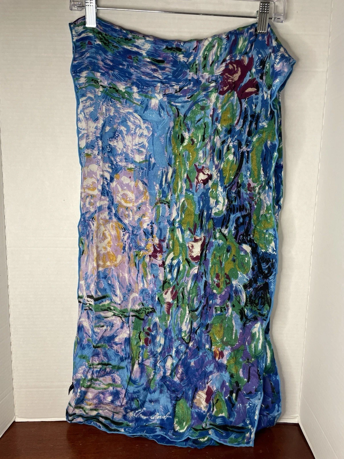 Claude Monet Monet Water Lilies Oil Painting 100% Silk Scarf Art Scarf Blue