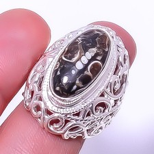 Turritella Fossil Agate 925 Sterling Silver Bali Ring s.7 R7466-8