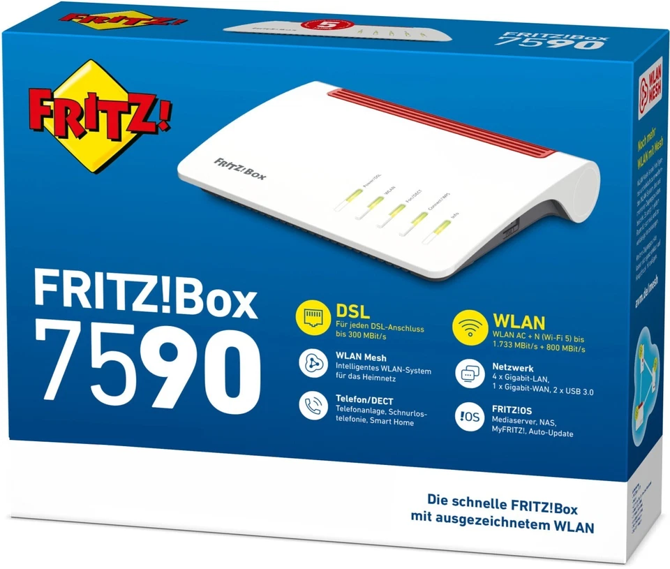 AVM FRITZ!Box 7590 WLAN Router mit Modem VDSL Supervectoring MESH WLAN AC+N DSL