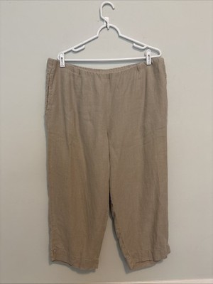 J Jill Womens Love Linen Pants Large Petite Pull On Tan Crop Minimalist Pockets
