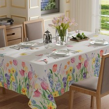 XCHI Wildflowers Tulips Flowers Spring Rectangle Summer Table Cloth Washable