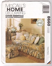 McCALL'S Pattern 8660 - HOME DECOR - SOFA OTTOMAN SLIP COVER & PILLOWS