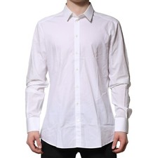 DOLCE & GABBANA Shirt White Cotton GOLD Long Sleeves Formal 37/US14.5/XS 330usd