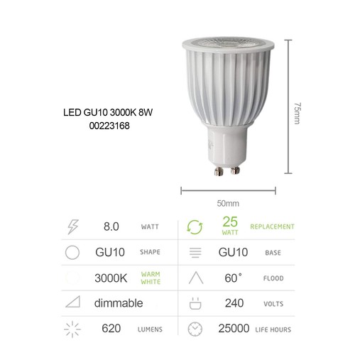 10X 8W GU10 LED Bulbs Aluminium Dimmable Spot Light 60 Degree 3000K Warm White - Picture 3 of 4