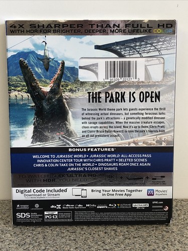 Jurassic World (Ultra HD, 2015) Sealed 4K Blu-ray +Digital Code Brand New - Imagen 2 de 3