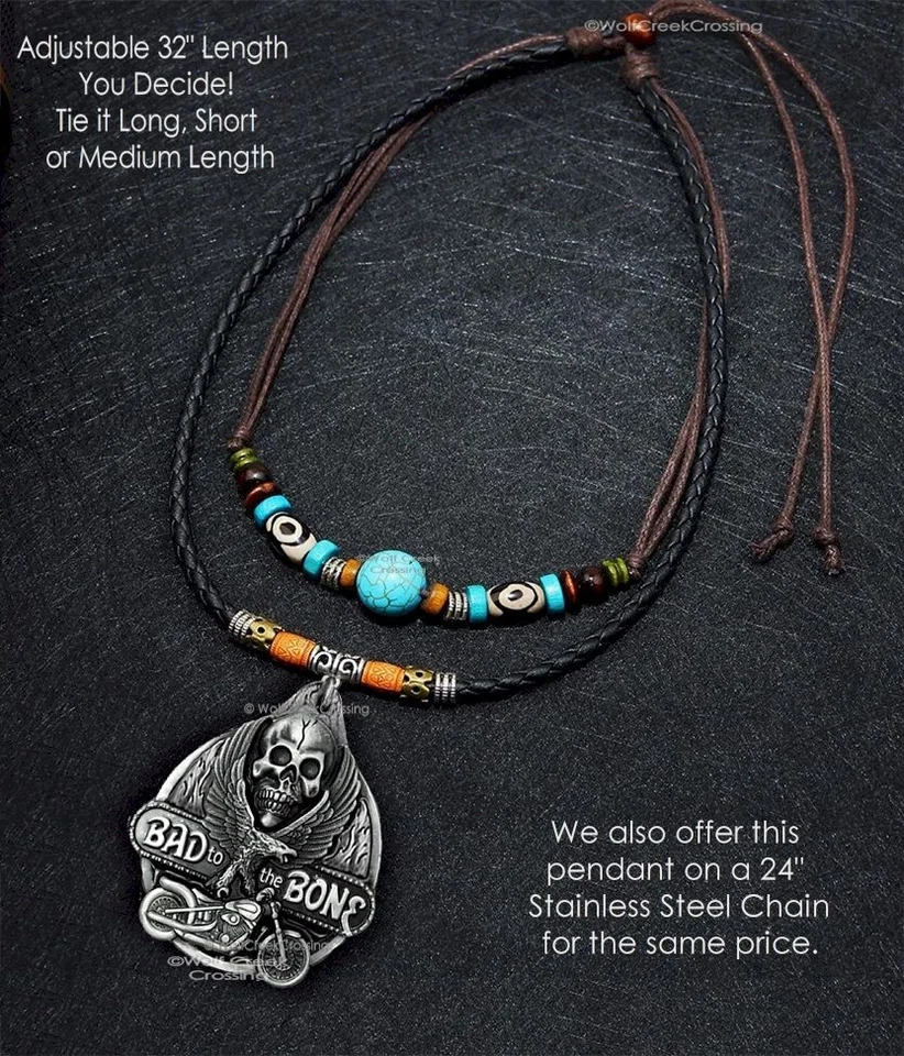 Bad to the Bone Rugged Tribal Necklace Punk Jewelry Bead Rebel Biker Skull Goth' - Image 3 of 4