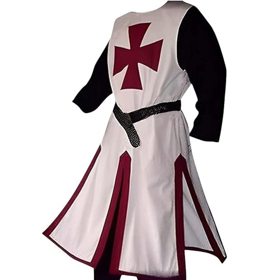 Túnica medieval cruzada caballeros templarios renacentista capa larga cos disfraz Foto 2 de 2