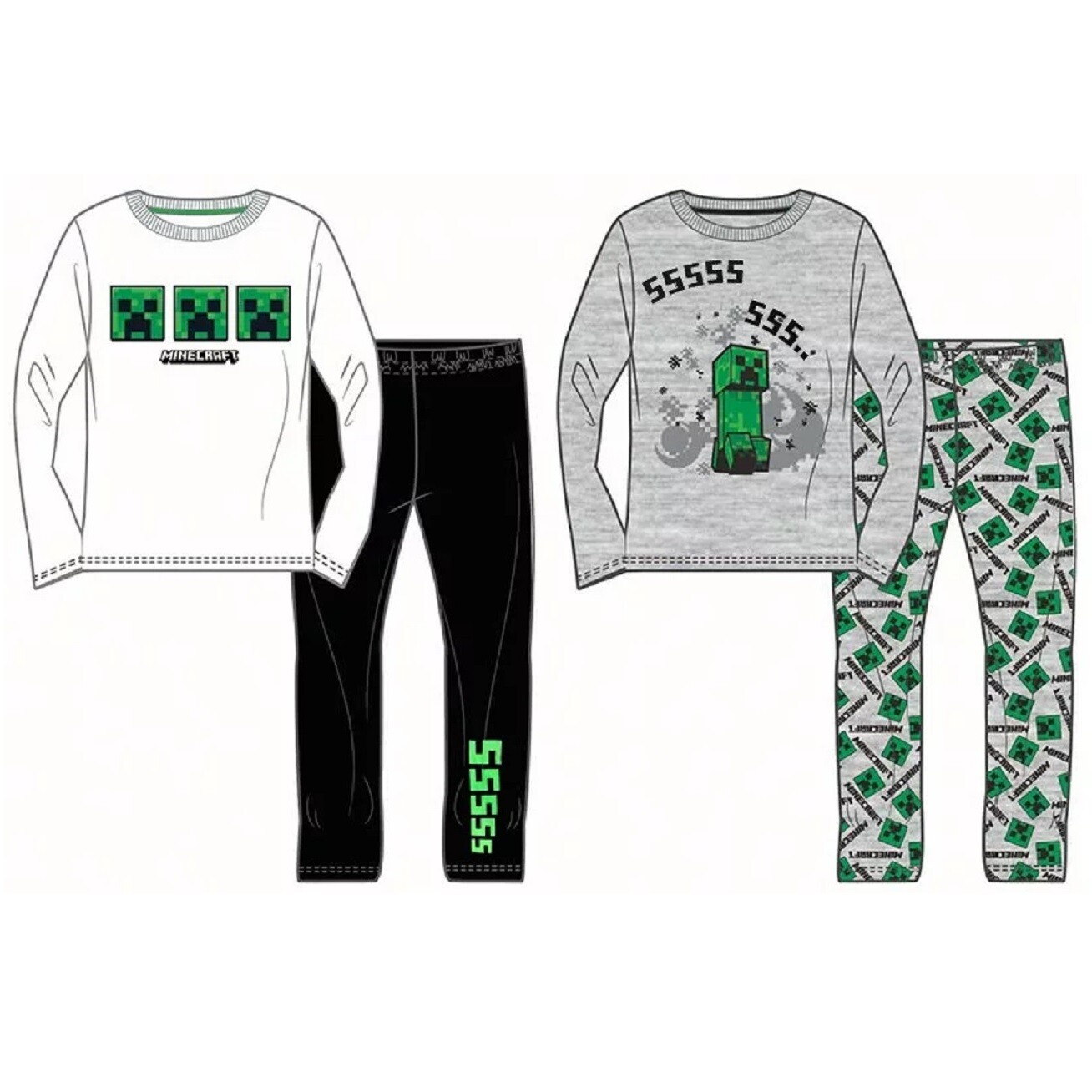 Minecraft Niños Pijama Largo De Dos Piezas En Algodón Original 6 - 12 Años