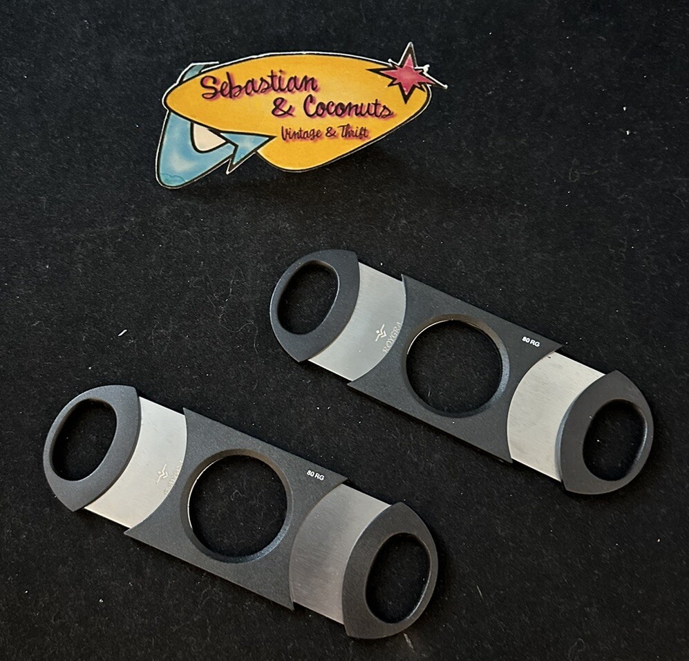 Lot of 2 Roygra Black Plastic Cigar Cutter Snips Stainless Steel Double Blade