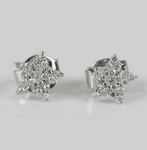 14K White Gold Everyday Wear Jewelry Natural Diamond Handmade Star Earring Gift - Picture 6 of 12