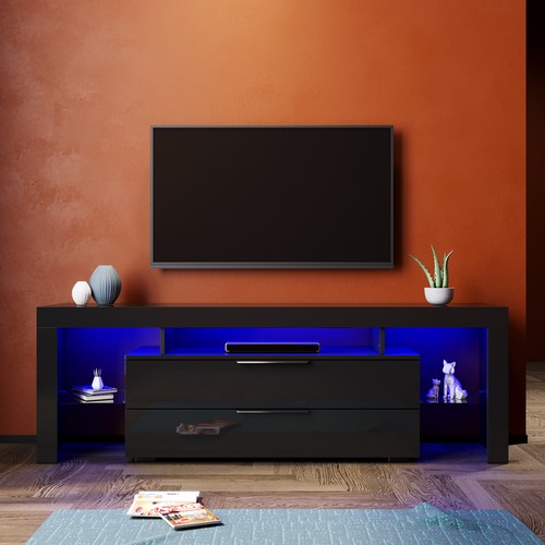 TV Cabinet Black TV stand Entertainment Unit RGB Gloss Furniture with drawers - Picture 6 of 12