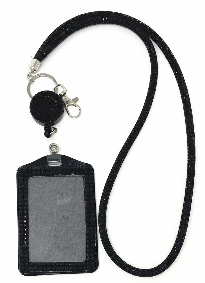 网眼水晶串珠 LANYARD 带可伸缩卷轴和垂直 ID 徽章夹 — 第 2/4 张图片