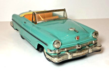 1950s Japan Tin Litho Teal Ford Two Door Convertible Friction Toy 9"