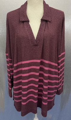Maurices Sweater Womens Plus Sz 2X Maroon Pink Striped Collared Pullover NWT