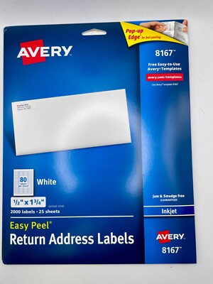 Avery Easy Peel Address Label - 0.5'' Width X 1.75'' Length 80/sheet 2000