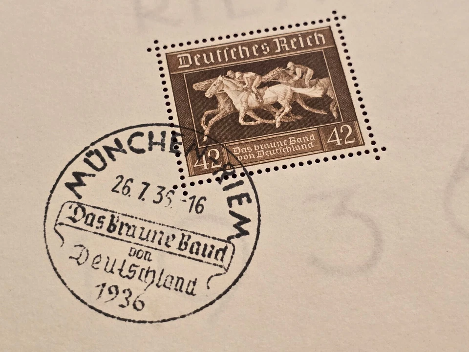 THIRD REICH Nazi German Souvenir Stamp sheet Brown Ribbon winner Horse racing - Image 2 of 3
