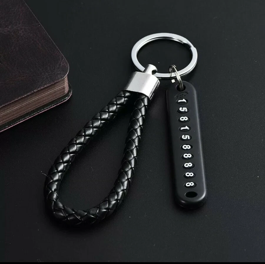 Car Keychain Keyring Leather Bradied Phone Number Plate Key Ring Auto  Vehicle Key Chain Accessories (Black)