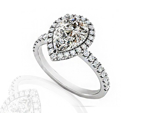 Anello Donna - Halo Design 2 Pezzo A Goccia/pera Tagliato In Argento