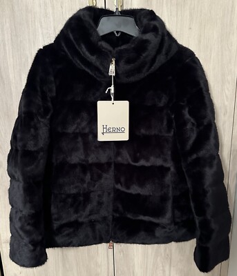 NWTs Herno Faux Fur Teddy Down Jacket. Black. Sz. 48 IT (12 NWTs Herno Faux Fur Teddy Down Jacket. Black. Sz. 48 IT (12