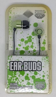 NEW Pugs Ear Buds-Light Green-Extra Set Of Ear Buds-4foot Cable-3.5mm Connector