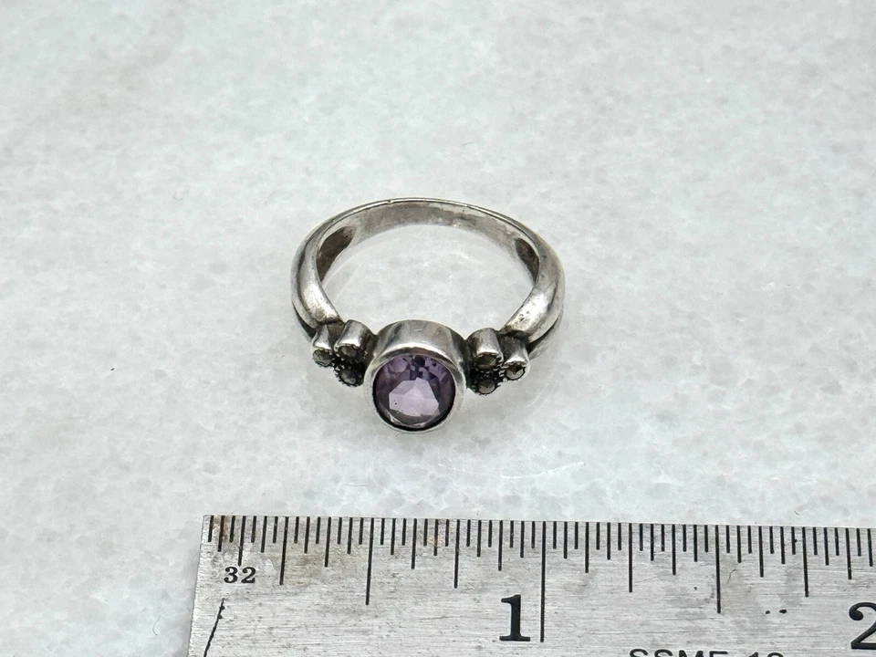 Anillo de cóctel de plata de ley 925 amatista púrpura de diseñador talla 7 Foto 4 de 4