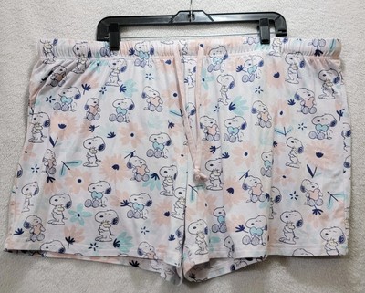 Munki Munki Peanuts Snoopy Blue Pink Hearts Shorts Pajama Bottoms Size XXL