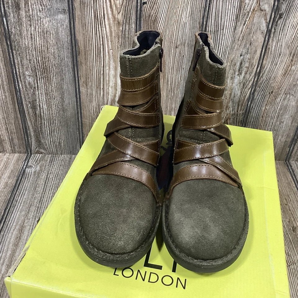 Fly London Mujer Aceites/Alfombra Cuero Cremallera Lateral Marrón Botas Talla EU 38 US 7-7.5 Foto 2 de 4